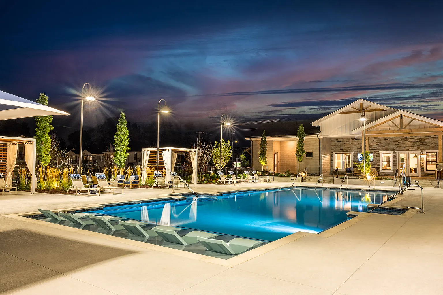 Bexley Parkstone pool at nighttime