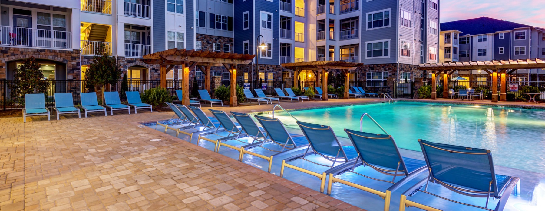 Element Ballantyne pool at nighttime